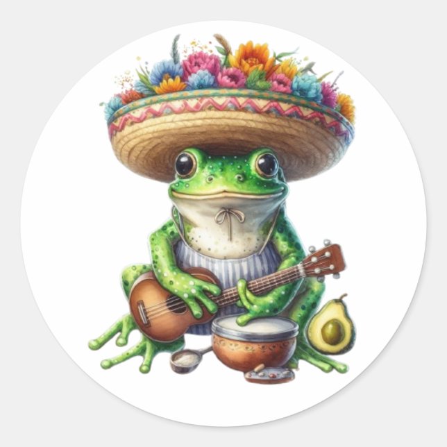 Musical Green Frog Classic Round Sticker (Front)