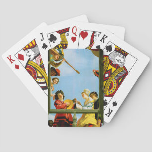 Musical Group on Balcony Fine Art Dutch Painting Playing Cards