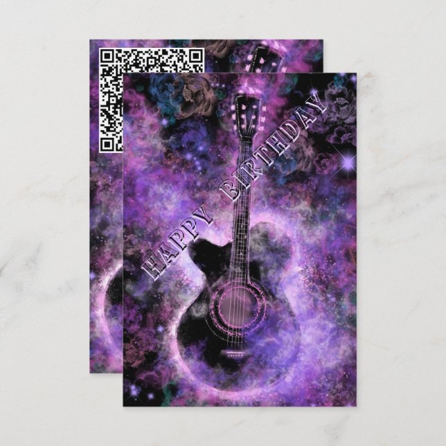 Musical Guitar Birthday Card Your QR Code Wishes (Front/Back)