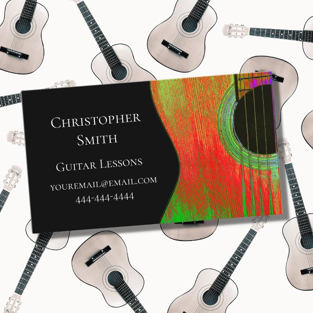 Musical Guitar Lessons Red Black Business Card (Creator Uploaded)
