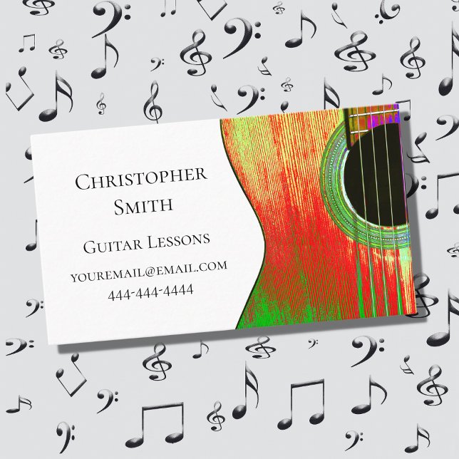 Musical Guitar Lessons Red Green Business Card (Creator Uploaded)