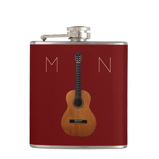 Musical Guitar Monogram Red Personalised Flask (Front)