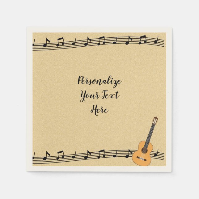 Musical Guitar & Sheet Music Personalise Party Napkin (Front)