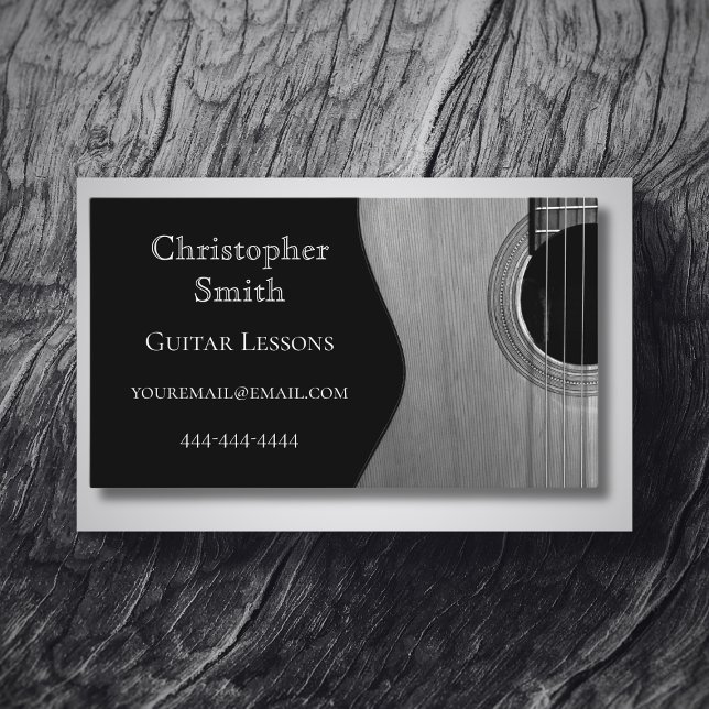 Musical Guitar Teacher Black White Abstract  Business Card (Creator Uploaded)