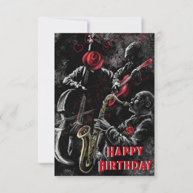 Musical Happy Birthday Card with Jazz Music Band (Front)