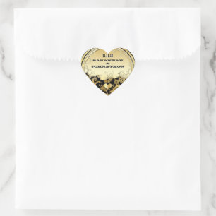 Musical Heart Black & Gold Vintage Damask Weddings Sticker