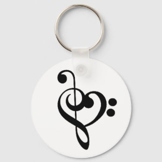 Musical Heart: Entwined Treble and Bass Clefs Key Ring