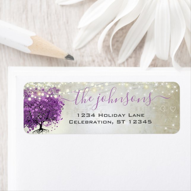 Musical Heart Leafed Tree Plum Return Address Labe Label (Insitu)