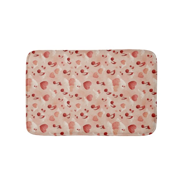 Musical Hearts and Clouds Valentines Pattern Bath Mat (Front)