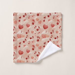 Musical Hearts and Clouds Valentines Pattern Bath Towel Set