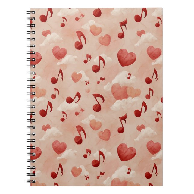 Musical Hearts and Clouds Valentines Pattern Notebook (Front)