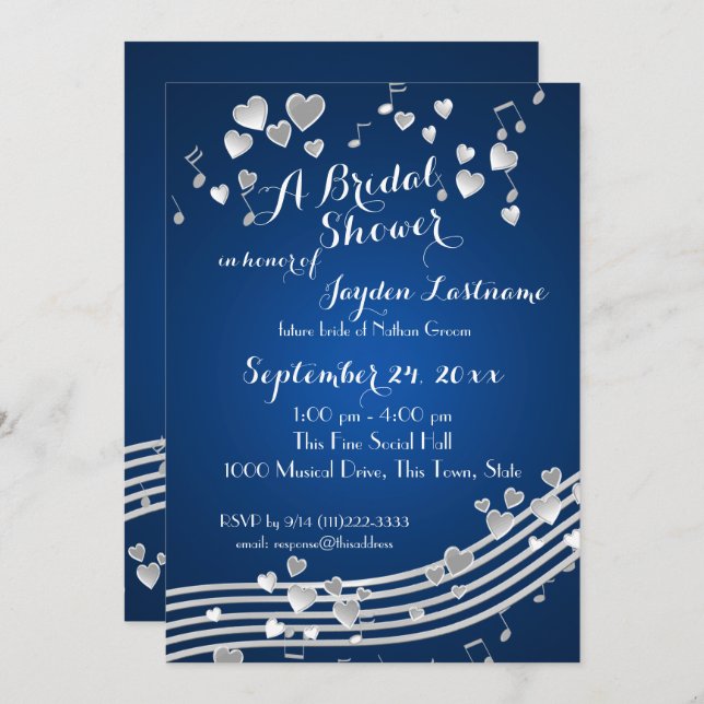 Musical Hearts Bridal Shower Invitation (Front/Back)