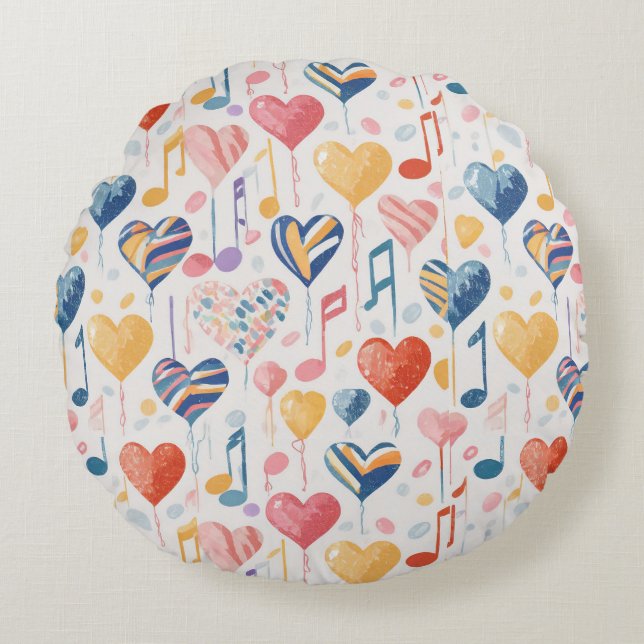 Musical hearts round pillow (Front)