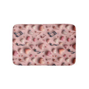 Musical Hearts Valentines Pattern Bath Mat