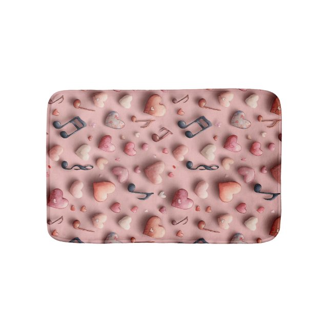 Musical Hearts Valentines Pattern Bath Mat (Front)
