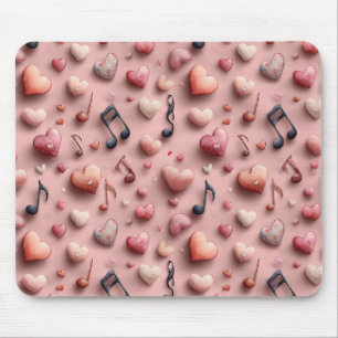 Musical Hearts Valentines Pattern Mouse Pad
