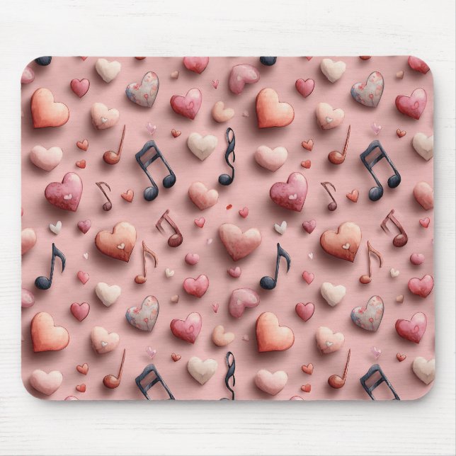Musical Hearts Valentines Pattern Mouse Pad (Front)
