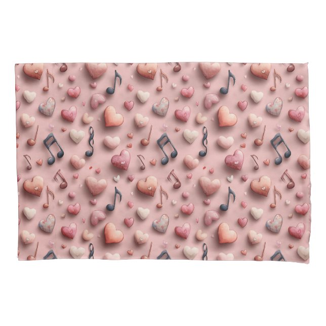 Musical Hearts Valentines Pattern Pillowcase (Front)