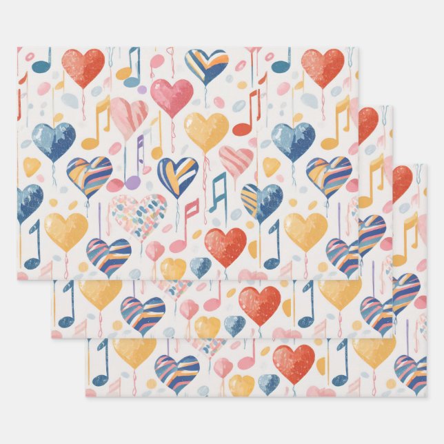 Musical hearts wrapping paper (Set)
