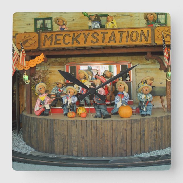 Musical Hedgehogs Cowboy Band Square Wall Clock (Front)