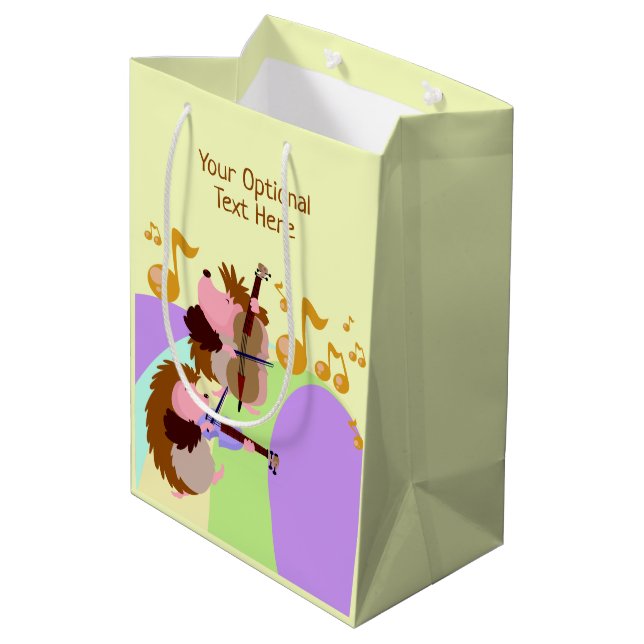 Musical Hedgehogs custom text gift bag (Back Angled)