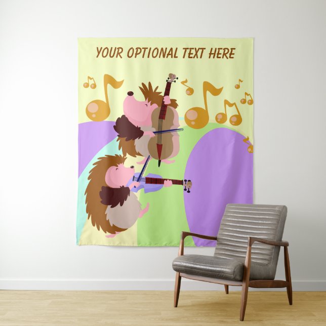 Musical Hedgehogs custom text tapestries (In Situ)