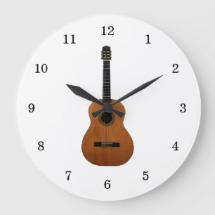 Musical Instrument Acoustic Guitar Black White Large Clock