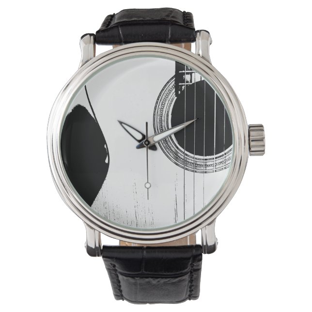 Musical Instrument Acoustic Guitar Black White Watch (Front)