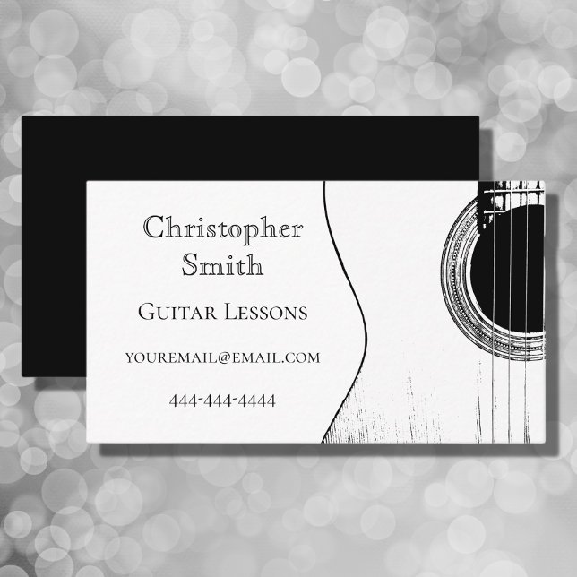 Musical Instrument Guitar Lessons Black White  Business Card (Creator Uploaded)