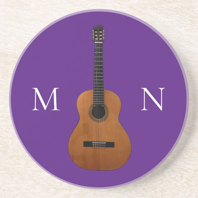 Musical Instrument Guitar Monogram Trendy Purple Coaster (Front)