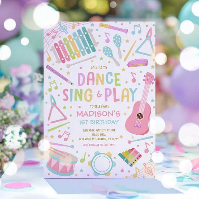 Musical Instrument Sing Dance Play Birthday Party Invitation (Creator Uploaded)