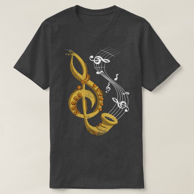 Musical Instrument Treble Clef Saxophone T-Shirt (Design Front)