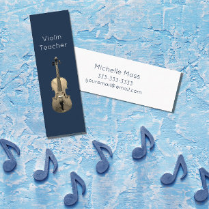 Musical Instrument Violin Teacher Navy Blue Mini Business Card