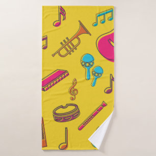 Musical instruments background. musical notes. bath towel
