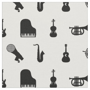 Musical Instruments Black & White Music Pattern Fabric