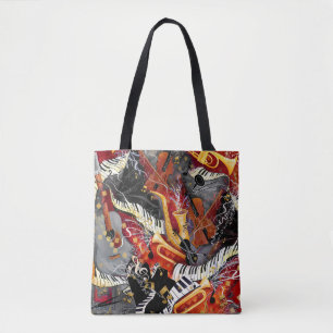Musical Instruments, Jazz, Piano, Guitar, Sax Tote Bag