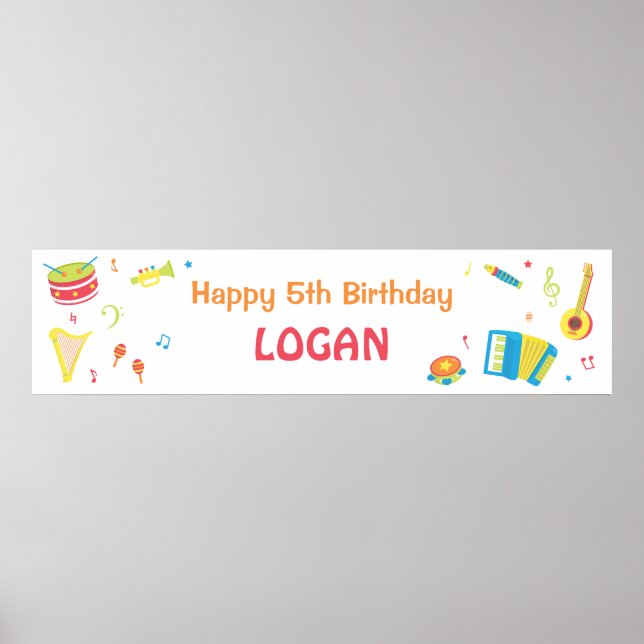 Musical Instruments Kids Birthday Party Banner Poster (Front)