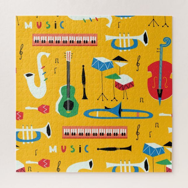 Musical Instruments: Mid Century Yellow Jigsaw Puzzle (Vertical)