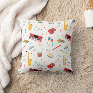 Musical Instruments Music Theme Pattern Cushion