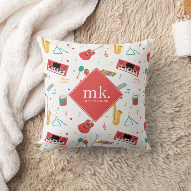 Musical Instruments Music Theme Pattern Monogram Cushion (Blanket)