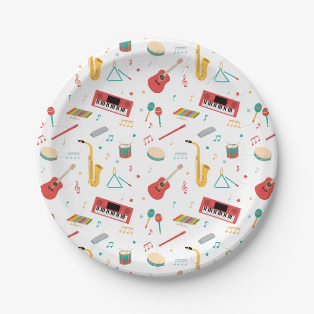 Musical Instruments Music Theme Pattern Paper Plate (Front)