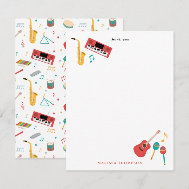 Musical Instruments Music Theme Pattern Thank You Card (Front/Back)
