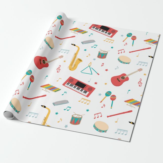 Musical Instruments Music Theme Pattern Wrapping Paper (Unrolled)