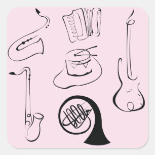 Musical Instruments On Pink Square Sticker