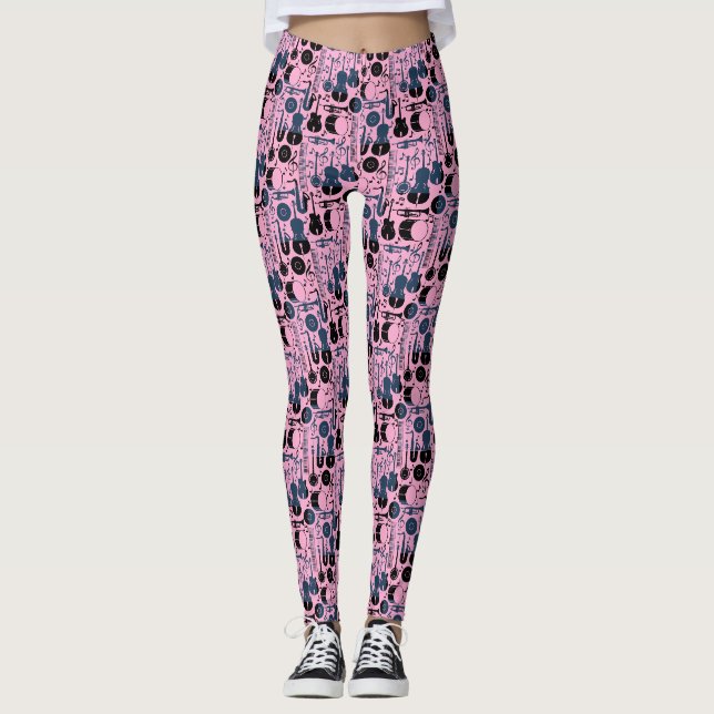 Musical instruments pattern design 2 tones Lpink Leggings (Front)