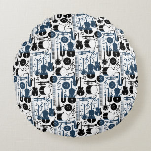 Musical instruments pattern design 2 tones round cushion