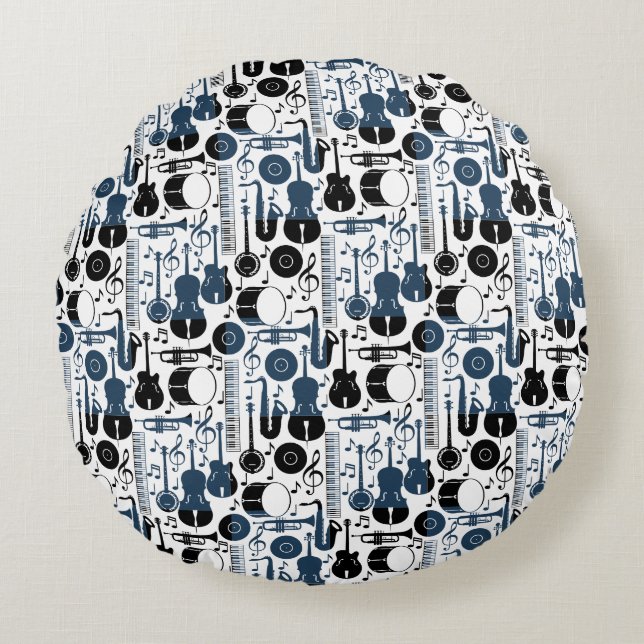 Musical instruments pattern design 2 tones round cushion (Front)