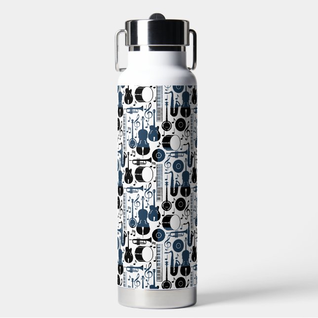 Musical instruments pattern design 2 tones White Water Bottle (Front)