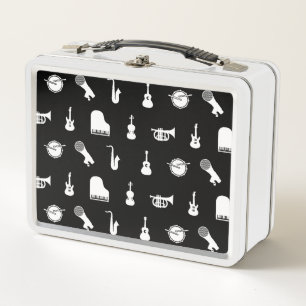 Musical Instruments Pattern Music Themed Art Black Metal Lunch Box