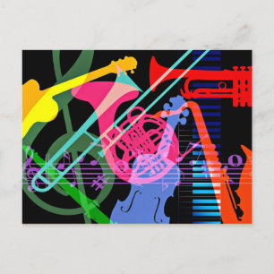 Musical Instruments Pop Art Design Postcard